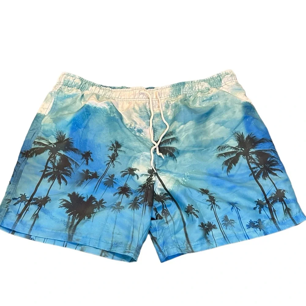 Men’s Veccoberry swim trunks, blue with palm trees ‎ size XXL